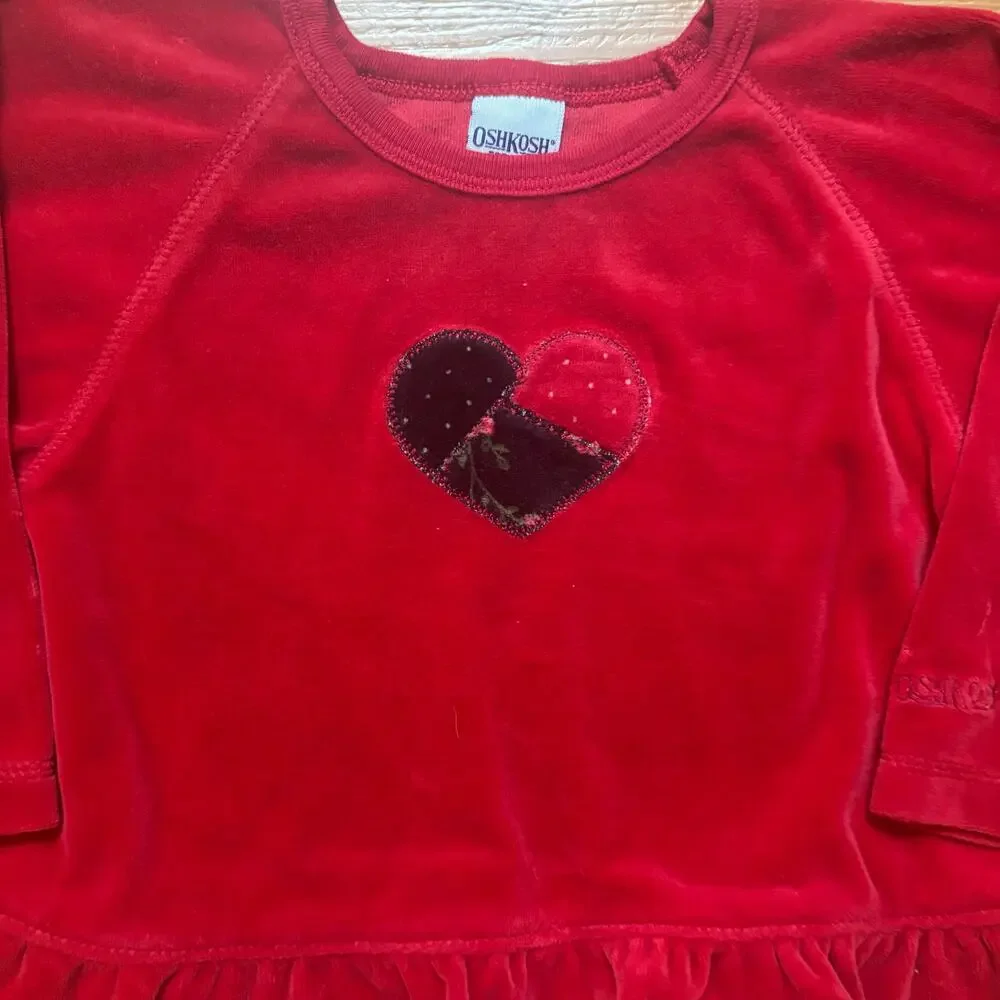 OshKosh B'gosh‎ red velvet heart Valentine long sleeve peplum baby top SIZE 24M